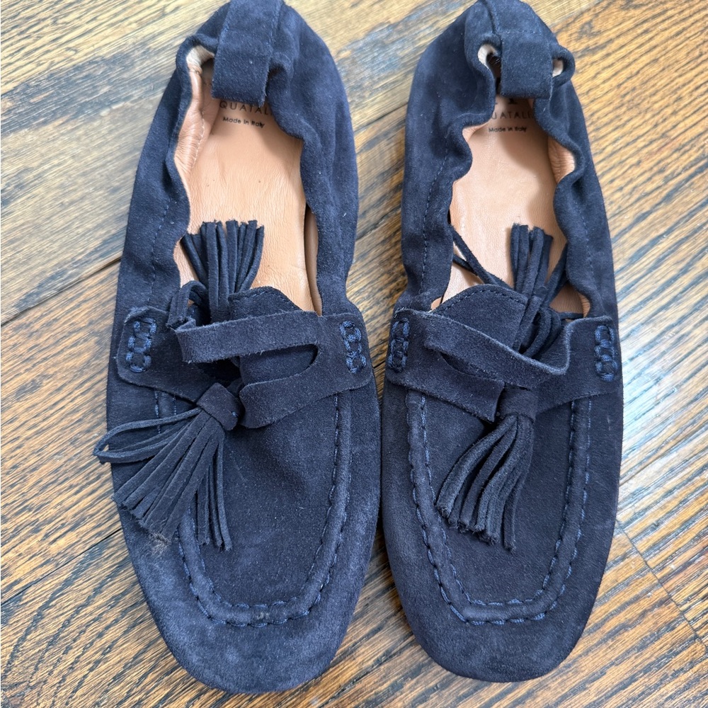 Aquatalia Journee Tassel Loafer Flats in Authentic Navy blue Suede Size 5